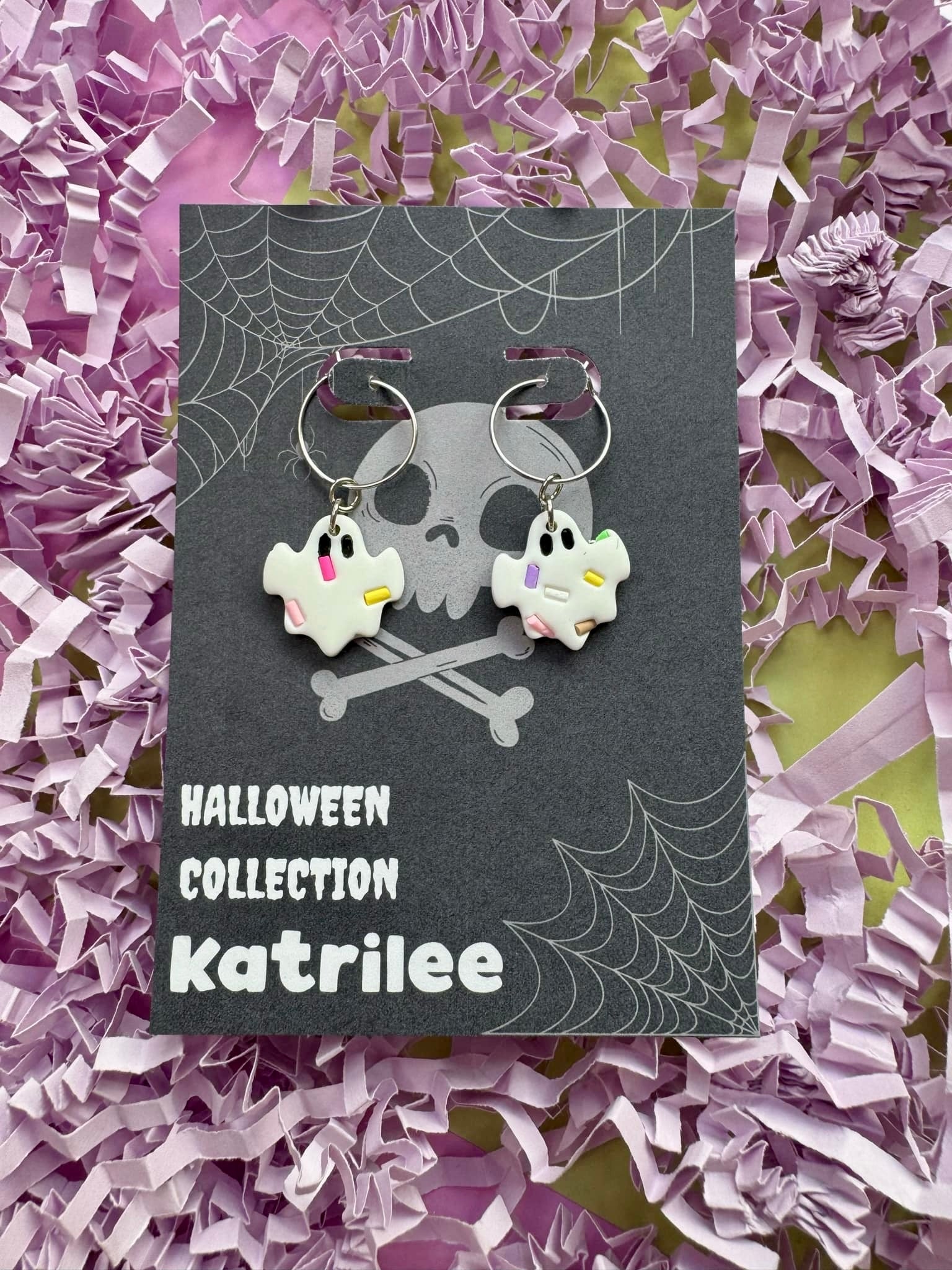 Halloween Rainbow Confetti Ghost Dangle Earrings