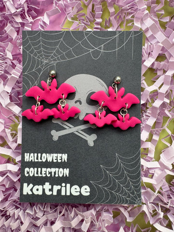 Pink Halloween Bat Dangle Earrings