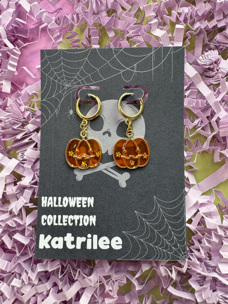 Halloween Pumpkin Huggie Hoopd Earrings