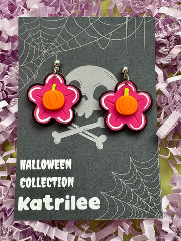 Halloween Cartoon Pumpkin Flower Earrings