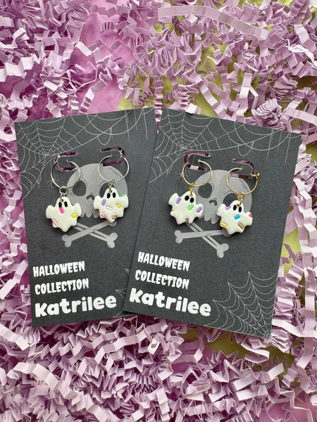 Halloween Rainbow Confetti Ghost Dangle Earrings