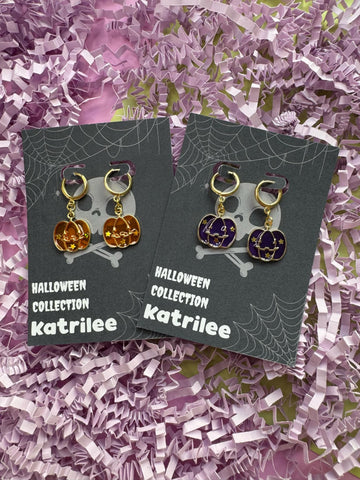 Halloween Pumpkin Huggie Hoopd Earrings