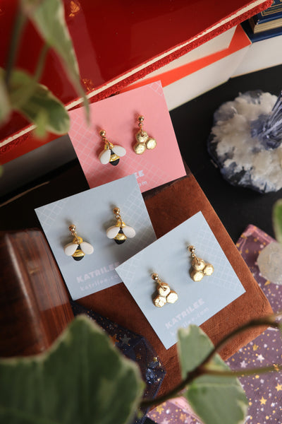 Gold Bee Honeycomb Earrings