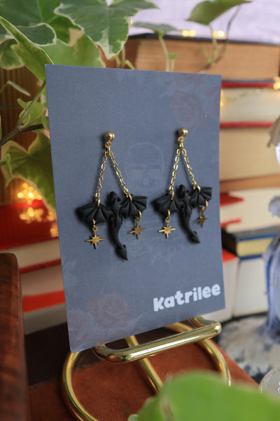 Black Star and Moon Dragon Dangle Earrings