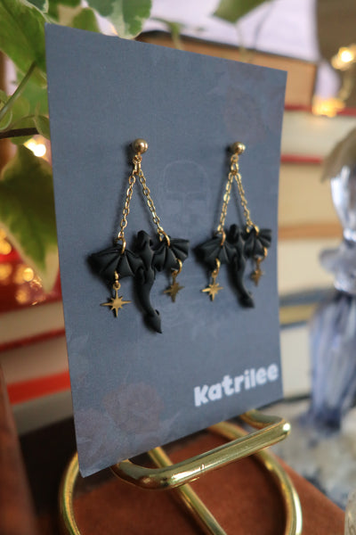 Black Star and Moon Dragon Dangle Earrings