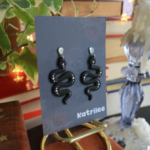 Black and Silver Snake Earrings