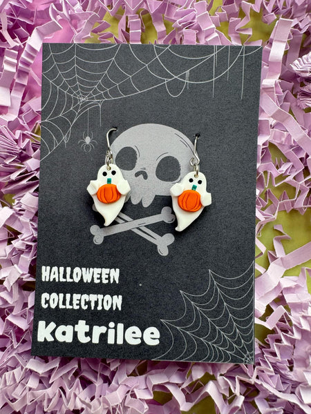 Halloween Ghost Pumpkin Dangle Earrings