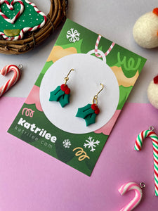 Christmas Holly Berry Dangle Earrings