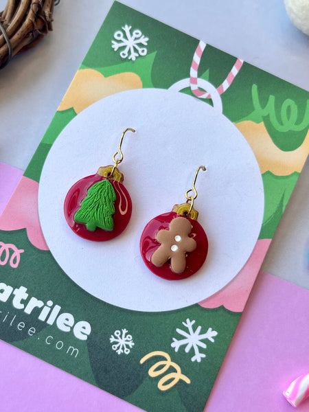 Christmas Tree/ Gingerbread Man Bauble Dangle Earrings