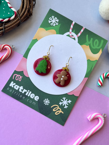 Christmas Tree/ Gingerbread Man Bauble Dangle Earrings