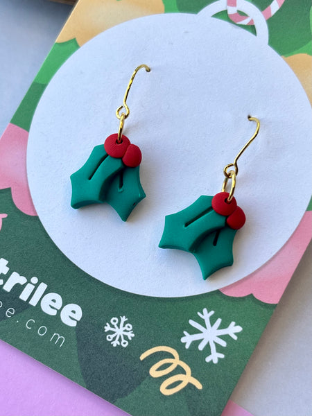 Christmas Holly Berry Dangle Earrings