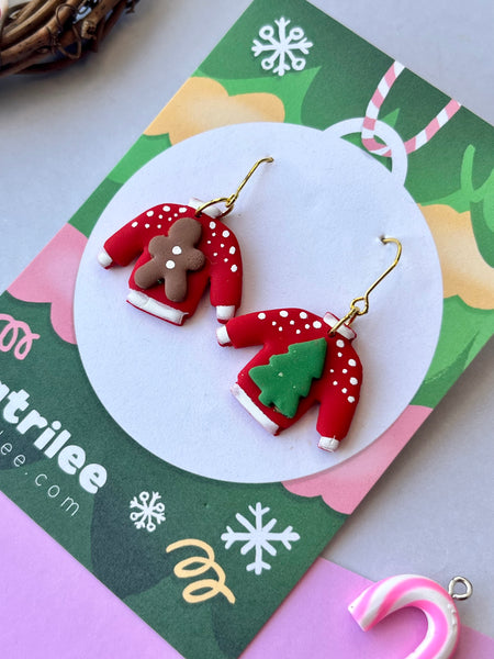 Christmas Cosy Jumper Polymer Clay Dangle Earrings