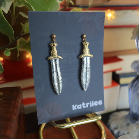 Gold and Silver Sword Dangle Earrings