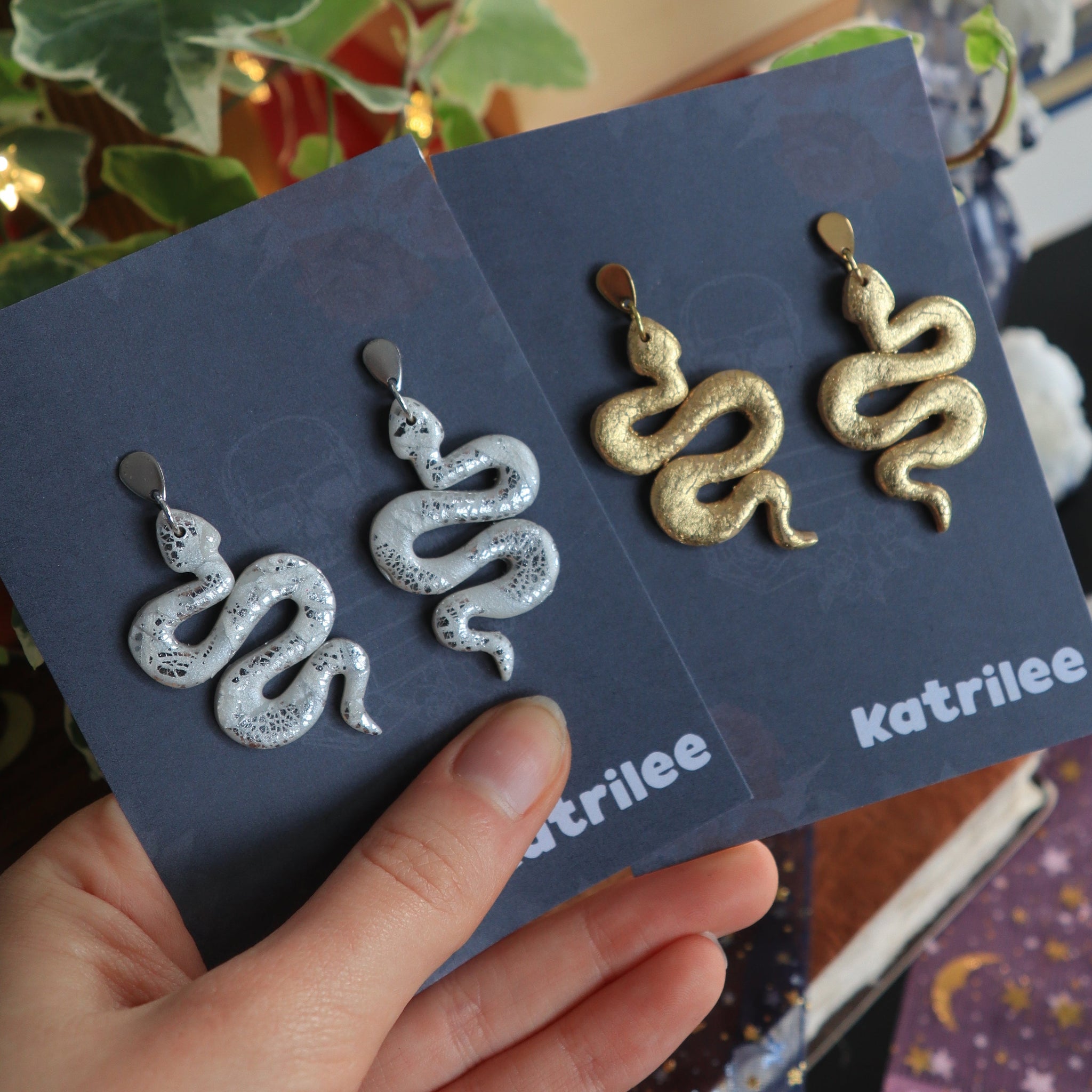 Gold and Silver Snake Earrings